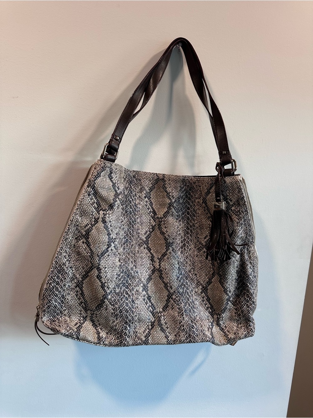 Stella & Dot Gray and Black Snake-Print Shoulder Bag